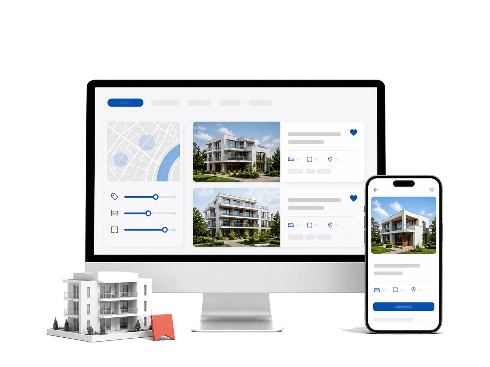 Digitaler Immobiliensuchauftrag mit Filtern und passenden Objektvorschlägen