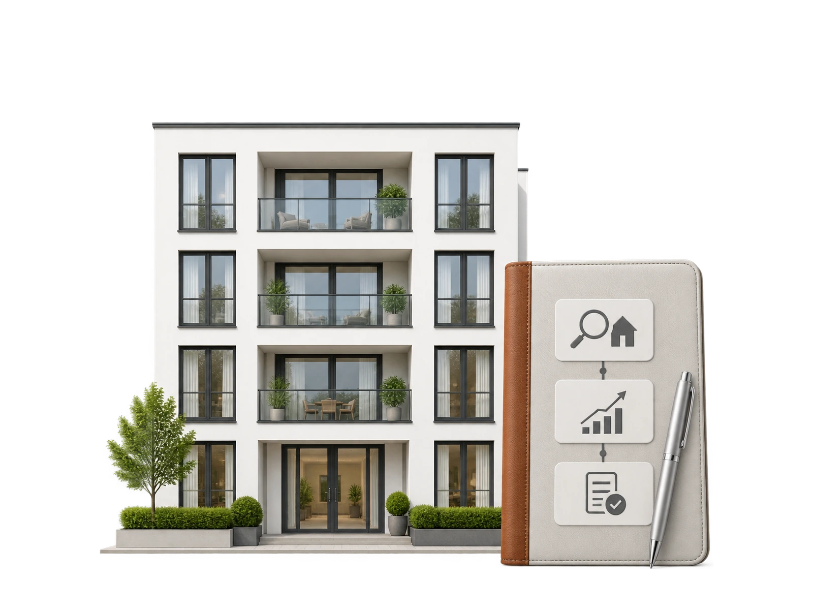 Wohnungsmodell mit Exposé, Grundriss und Verkaufsfahrplan