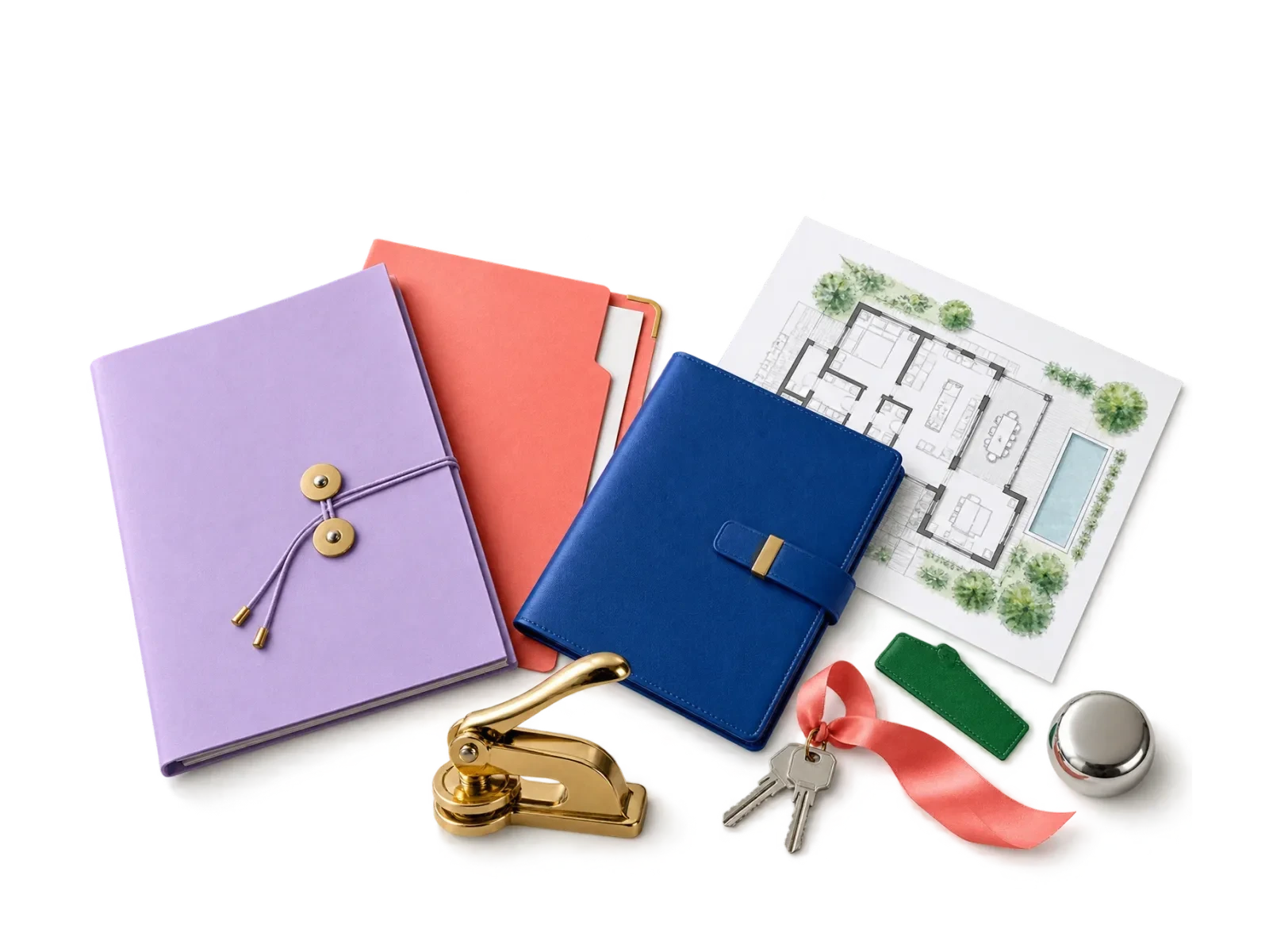 Formelle Hausbewertung mit Grundriss, Dokumenten und Siegelpresse