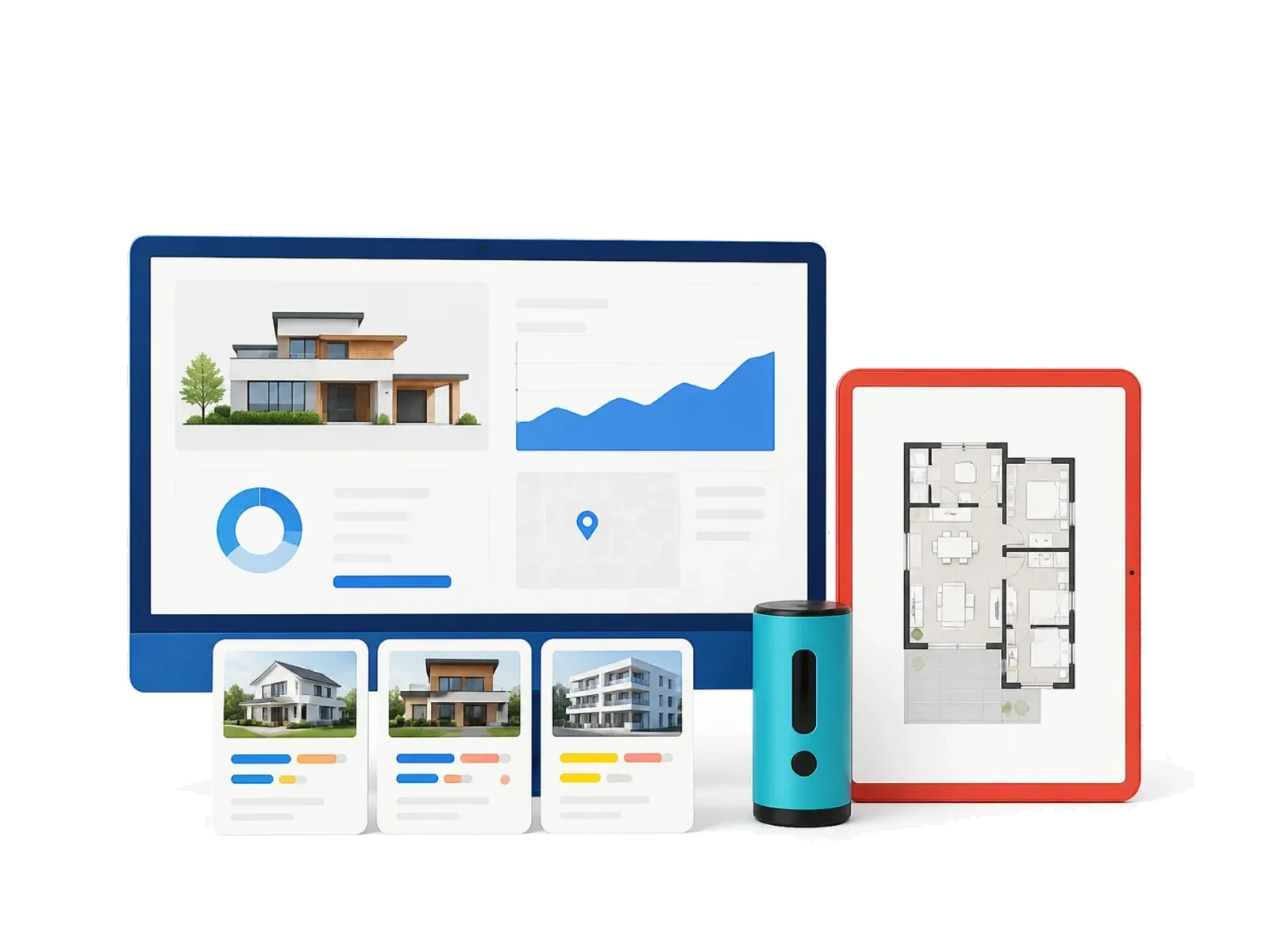 Digitale Immobilienbewertung auf Monitor und Tablet